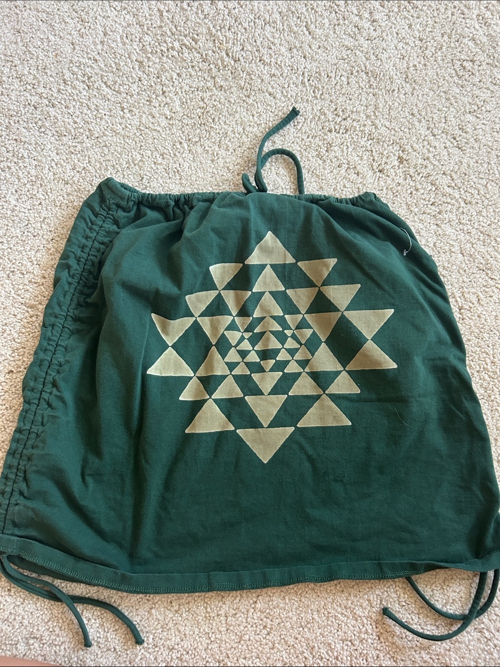 Forest Green Drawstring Skirt with Cream Geometric Print